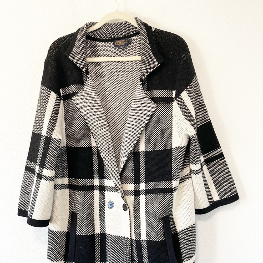 100% Merino Wool Pendleton Block Plaid  Coatigan Sweater Size Large - Picture 15 of 16